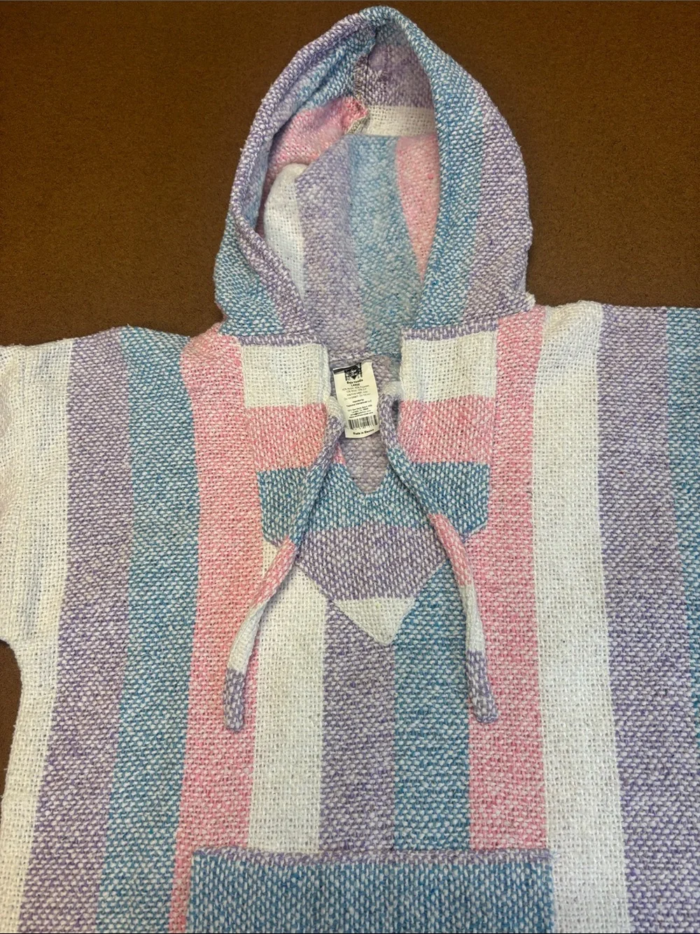Pastel Striped Hooded Baja Sweater - Pink, Blue, White